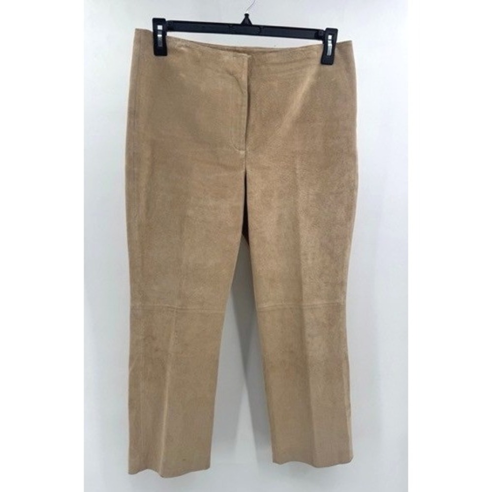 Vintage Apostrophe Womens Tan Suede Straight Leg Pants SZ 12 Minimalist Chic